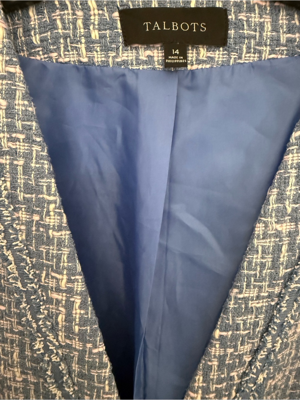 Talbots Blue Tweed Open-Front Jacket with Gold Buttons - Picture 4 of 4